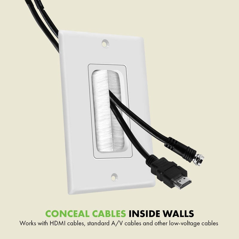 TOPGREENER Bristled Brush Wall Plate Multimedia Pass-Through Insert with Decorator Wall Plate for Low Voltage Cables, Size 1-Gang 4.50" x 2.75", Polycarbonate Thermoplastic, TG8891-2PCS, White 2 Pack - Image 3